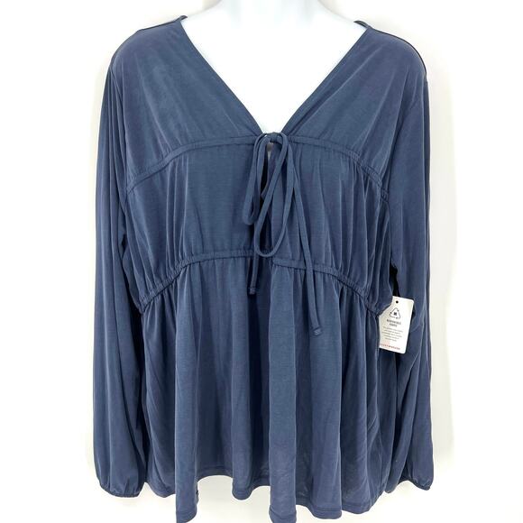 Lucky Brand Womens Long Sleeve Notch Neck Sandwash Top Blue Size XL NEW - Picture 9 of 9